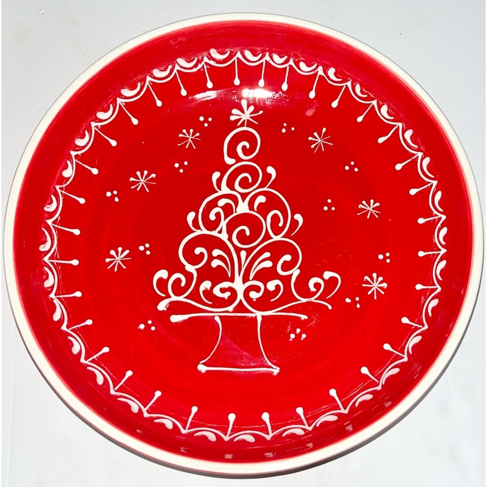 Hand Painted Ceramic EL TITI SPAIN Decorative Christmas Serving Bowl 12”x3” EUC